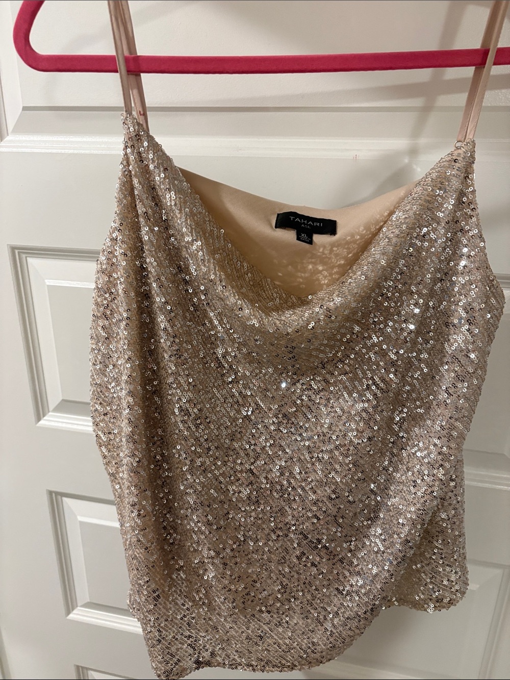 Tahari Sequined Strapless Slip Dress in Champagne Beige